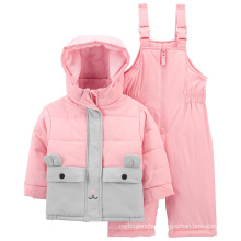 Custom Fashion Cute Baby Girls Snowsuit Overall Winter Wear 2 piece Ski Suits for Kids